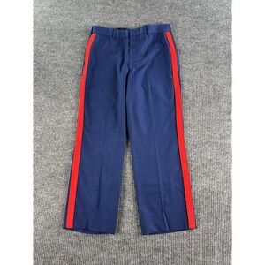 USMC Dress Blue Trousers Mens 35S Marine Red Stripe Poly Wool Military Uniform
